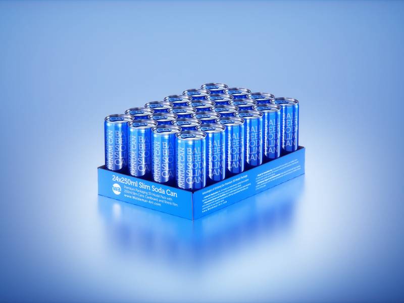 Multi-pack of 24x250ml Slim Beer/Soda Cans packed in cardboard and wrapped in shrink film premium packaging 3d model