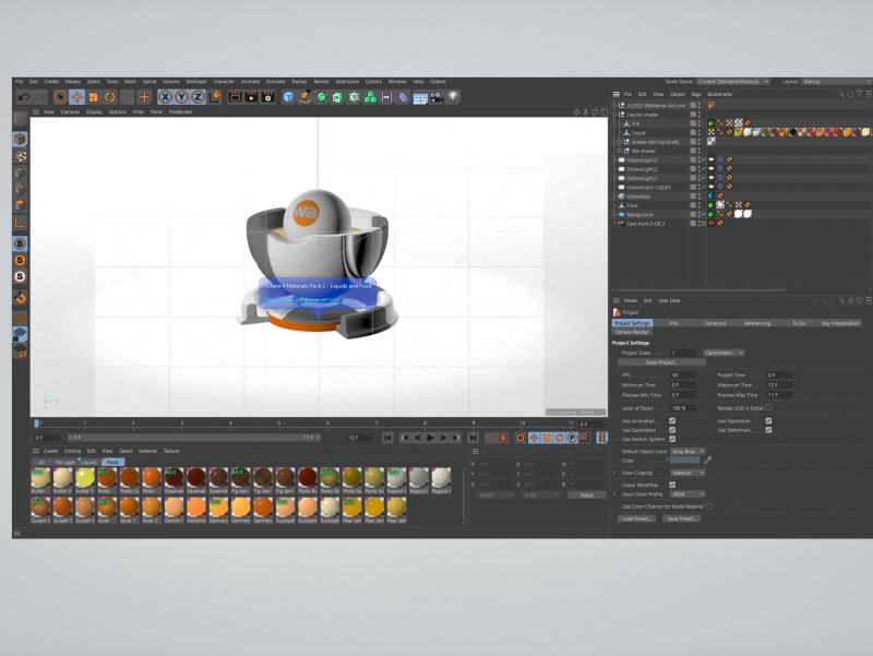 Octane 4+  for Cinema 4D (compatible with version 2024) Materials Pack 2 - Liquids and Food [27 items] (Jam, Butter, Milk, Yoghurt, Pesto, Honey, Beer, Wine etc)