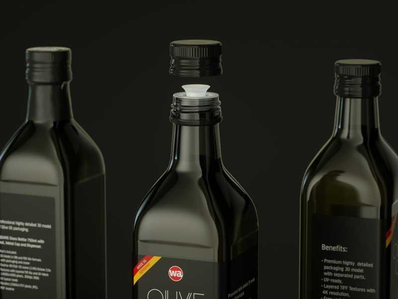 Premium packaging 3D model of the Olive Oil Square Glass Bottle 750ml
