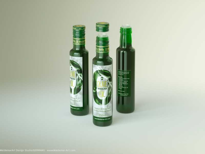 Packaging 3d model of Olive Oil Round Glass Bottle 250ml