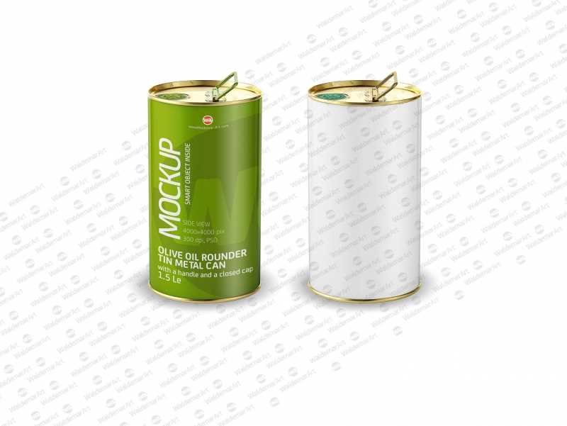 Packaging Mockup of an Olive oil Metal Tin Rounded Can 1.5Le with Closed Cap