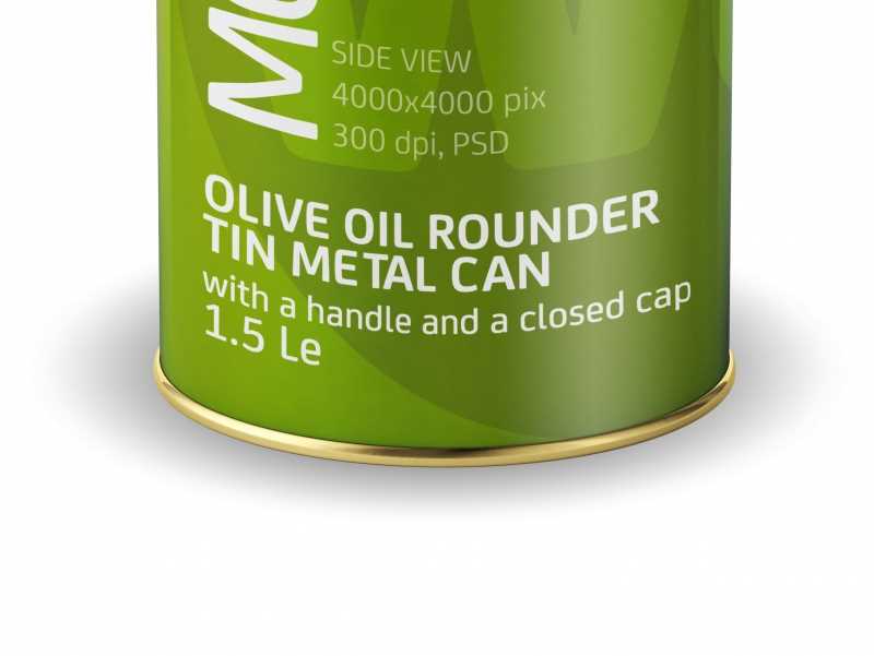 Packaging Mockup of an Olive oil Metal Tin Rounded Can 1.5Le with Closed Cap