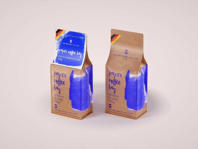 Paper Coffee Bag 1000g with stitches packaging 3D model