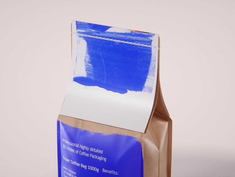 Paper Coffee Bag 1000g with stitches packaging 3D model