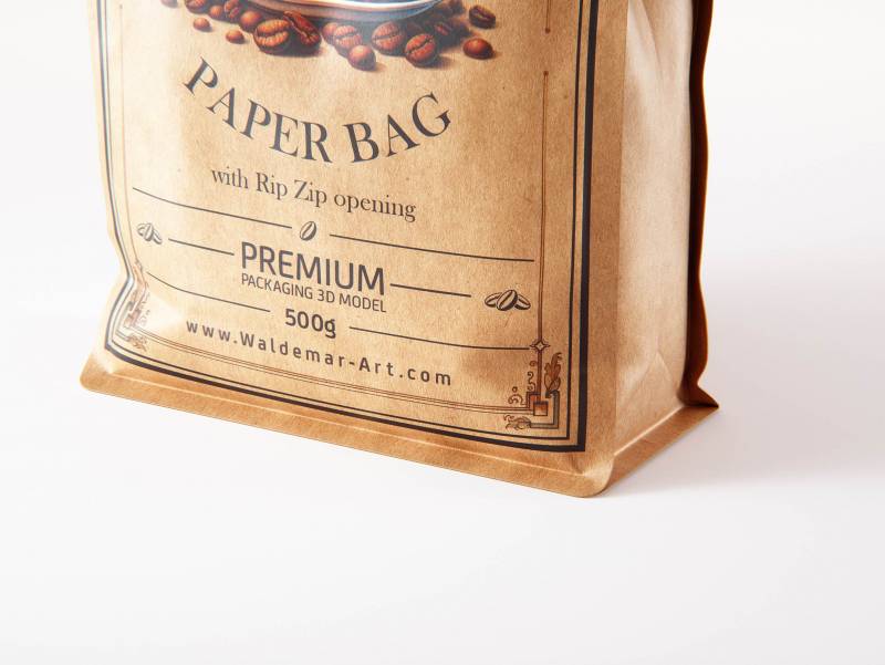 Premium packaging 3d model of Craft Paper Coffee Bag 500g with Rip Zip opening