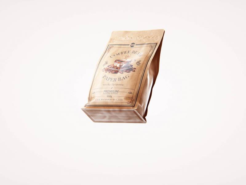 Premium packaging 3d model of Craft Paper Coffee Bag 500g with Rip Zip opening