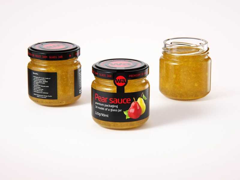 Pear Sauce Glass Jar 120g/90ml packaging 3d model