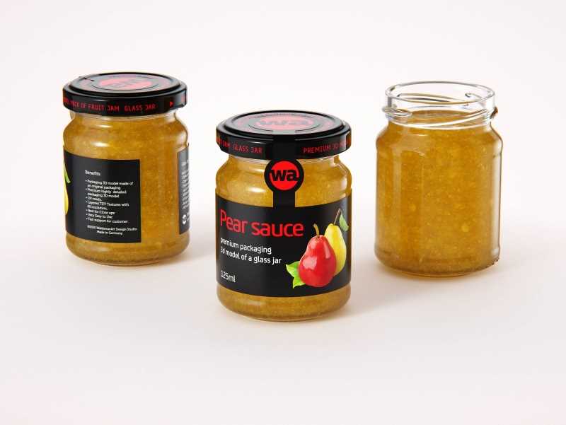 Pear Sauce Glass Jar 125ml packaging 3d model