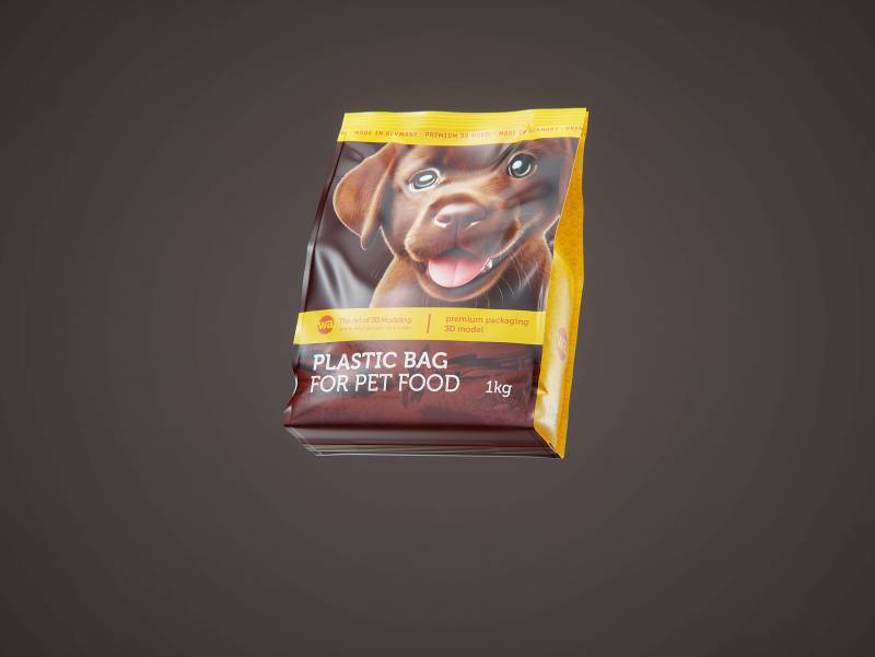 Premium 3D model of a 1kg/900g plastic bag of pet food packaging