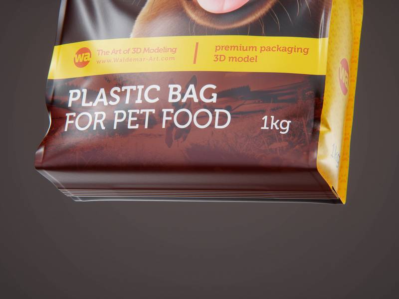 Premium 3D model of a 1kg/900g plastic bag of pet food packaging