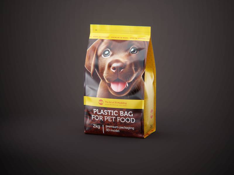 Premium 3D model of a 2kg plastic bag of pet food packaging