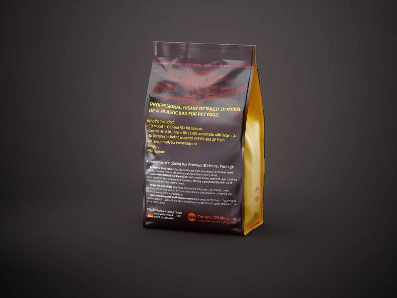 Premium 3D model of a 2kg plastic bag of pet food packaging