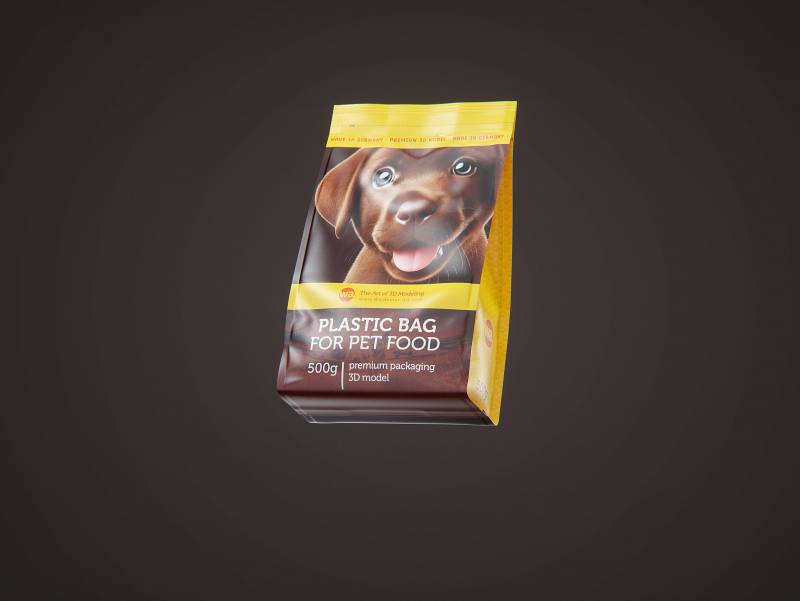 Premium 3D model of a 500(400)g plastic bag of pet food packaging