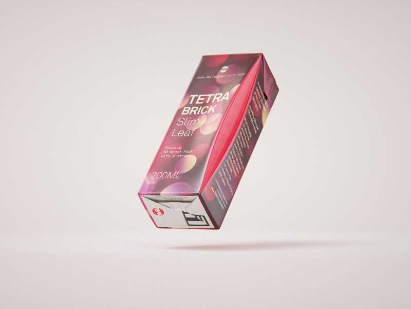 Tetra Pack Brick Slim Leaf 200ml with a Straw packaging 3D model pak