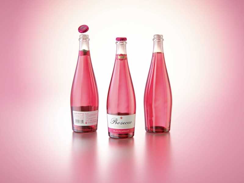 Prosecco (Frizzante) glass bottle 3D model 750ml with Crown cork and glass of fruit wine