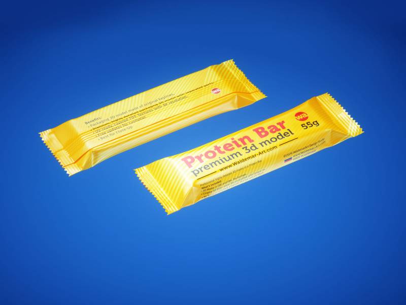 Protein / Snack bar (55g) with partially opened packaging premium 3D model