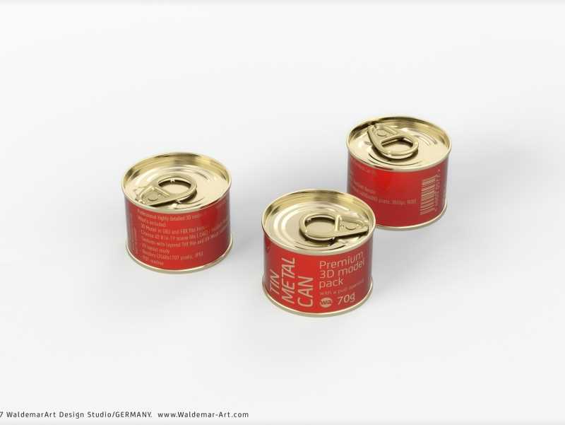 Packaging 3D model of the Tin metal can 70g with pull open