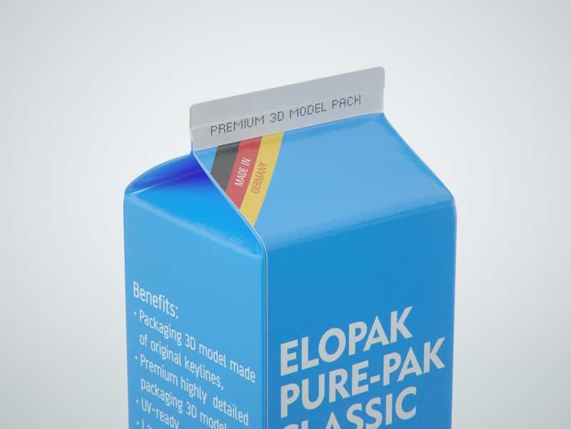 Elopak Pure-Pak Classic 1000ml (no opening) Premium carton packaging 3D model pack