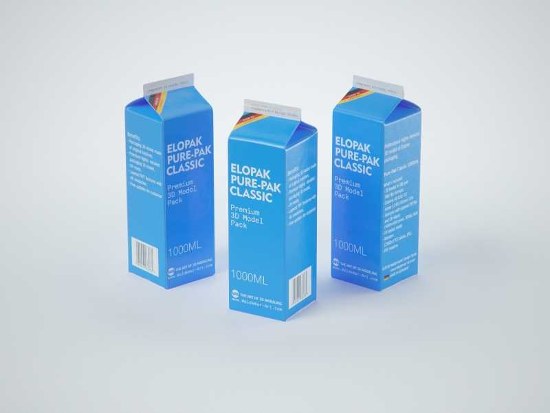 Elopak Pure-Pak Classic 1000ml (no opening) Premium carton packaging 3D model pack