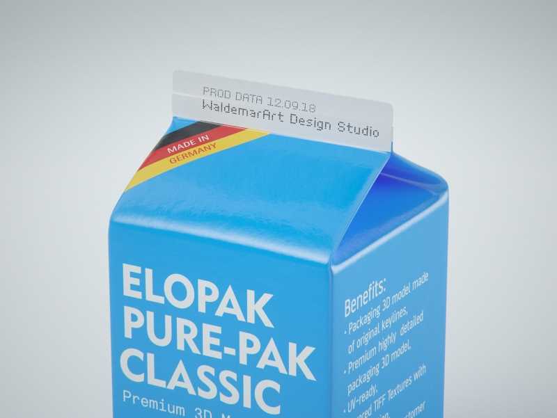 Elopak Pure-Pak Classic 500ml (no opening) Premium carton packaging 3D model pack