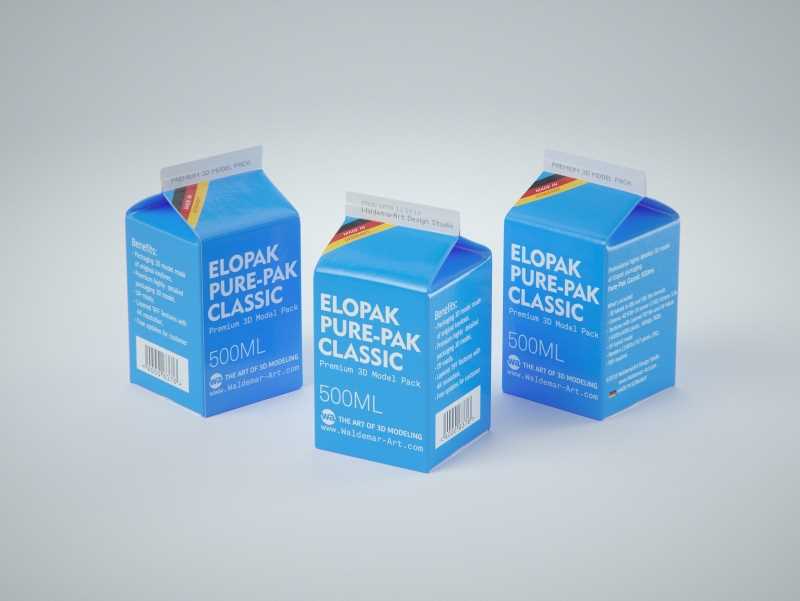 Elopak Pure-Pak Classic 500ml (no opening) Premium carton packaging 3D model pack