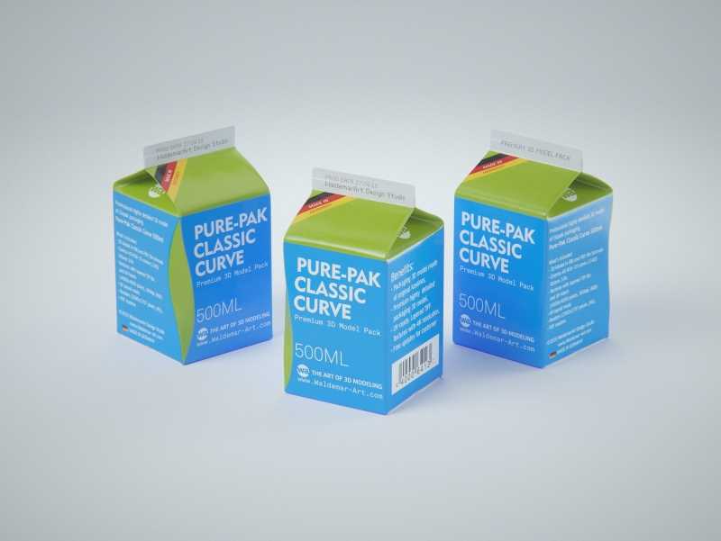 Elopak Pure-Pak Classic CURVE 500ml (no opening) Premium carton packaging 3D model pack