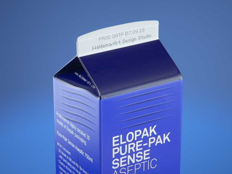 Elopak Pure-Pak Sense 750ml (no opening) Premium carton packaging 3D model pack