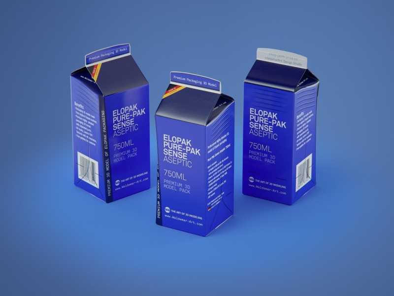 Elopak Pure-Pak Sense 750ml (no opening) Premium carton packaging 3D model pack