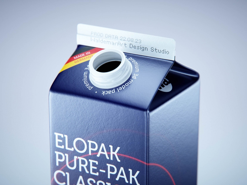 Premium milk packaging 3D model of Elopak Pure-Pak Classic 1000ml with tethered cap TwistFlip 29