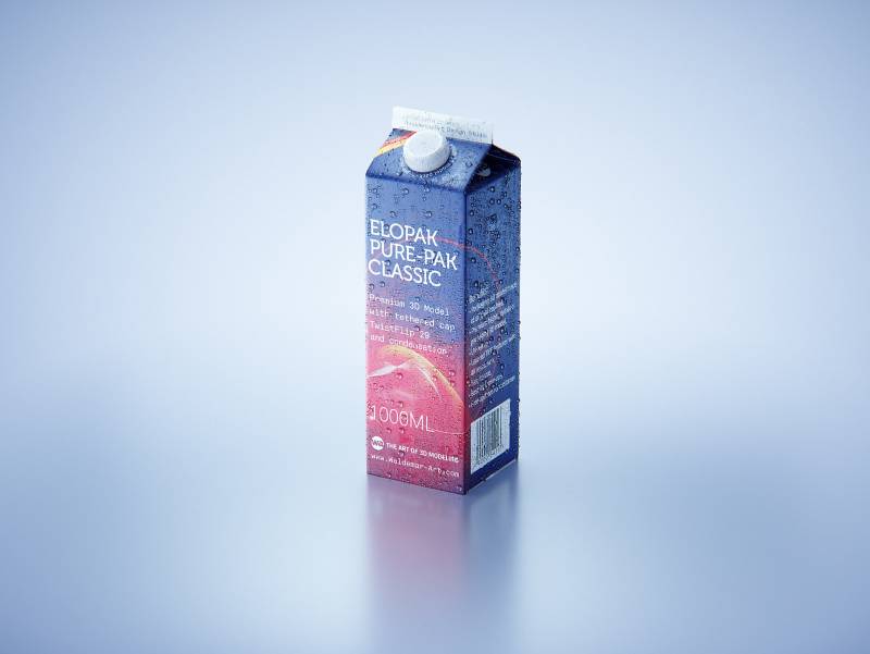 Elopak Pure-pak Classic 1000ml with tethered cap TwistFlip 29 and Condensation Premium 3D model pack