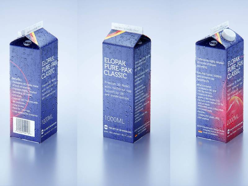 Elopak Pure-pak Classic 1000ml with tethered cap TwistFlip 29 and Condensation Premium 3D model pack