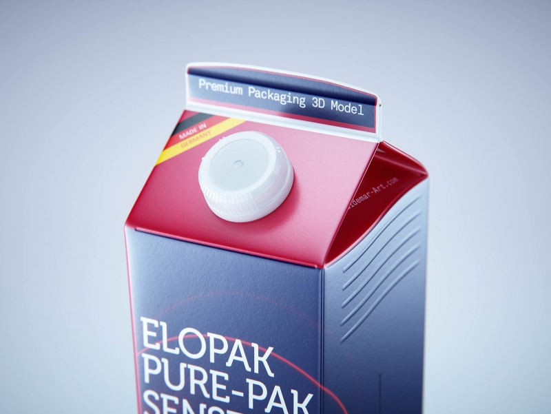Premium carton packaging 3D model of Elopak Pure-Pak Sense Linea 1000ml with tethered cap TwistFlip 29