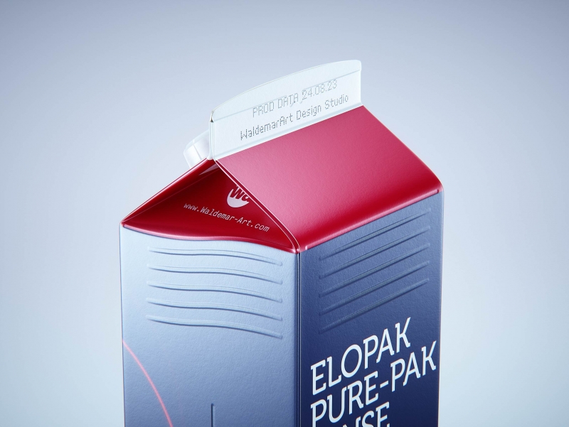 Premium carton packaging 3D model of Elopak Pure-Pak Sense Linea 1000ml with tethered cap TwistFlip 29