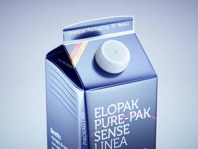 Premium carton packaging 3D model of Elopak Pure-Pak Sense Linea 750ml with tethered cap TwistFlip 29
