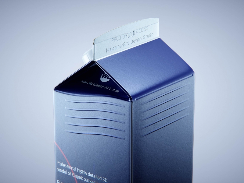 Premium carton packaging 3D model of Elopak Pure-Pak Sense Linea 750ml with tethered cap TwistFlip 29