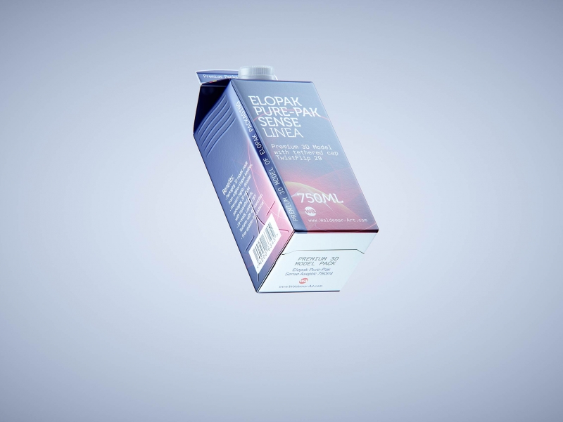 Premium carton packaging 3D model of Elopak Pure-Pak Sense Linea 750ml with tethered cap TwistFlip 29