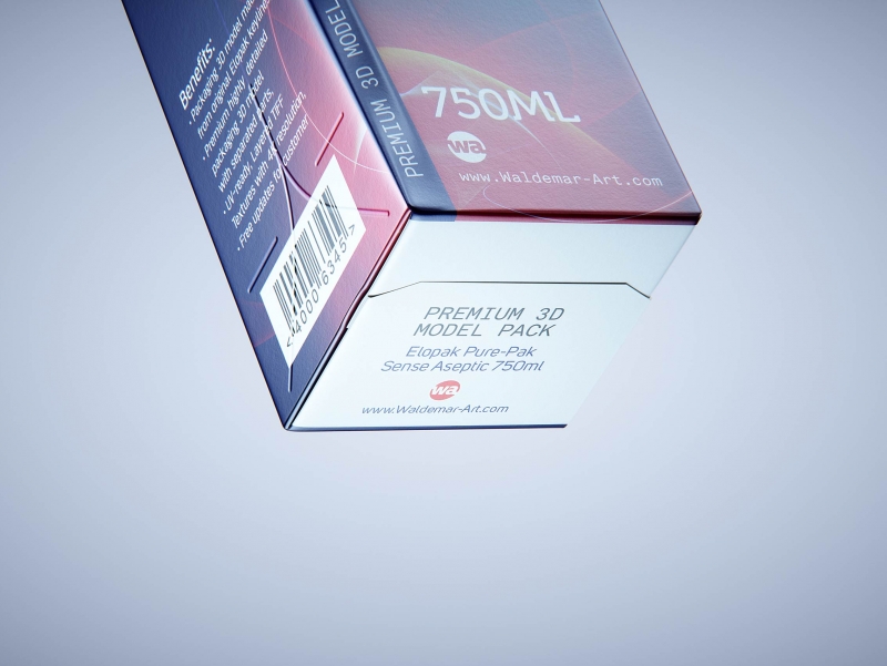 Premium carton packaging 3D model of Elopak Pure-Pak Sense Linea 750ml with tethered cap TwistFlip 29