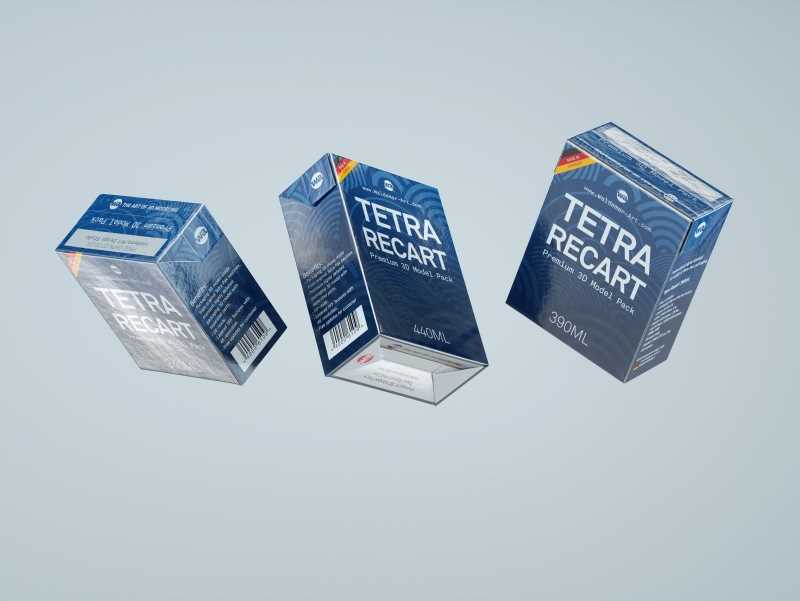 Tetra Pack Recart 340, 390 and 440ml carton packaging 3D model pak
