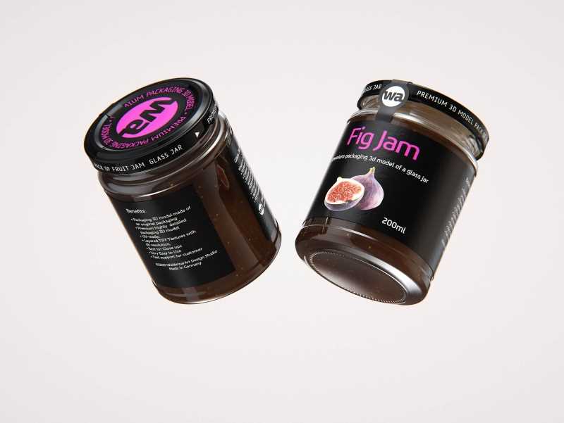 Fig Jam Glass Jar 200ml packaging 3d model