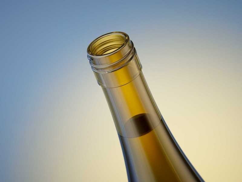 3D model of a wine bottle 750ml for Riesling wine with screw cap and a glass of wine