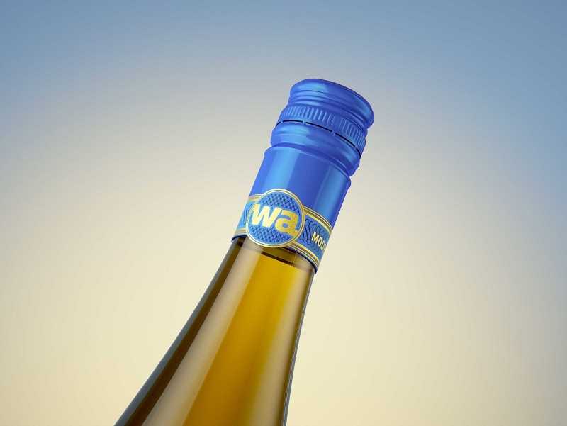3D model of a wine bottle 750ml for Riesling wine with screw cap and a glass of wine