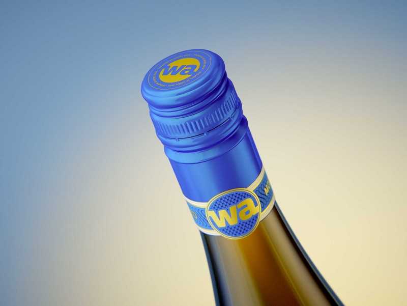 3D model of a wine bottle 750ml for Riesling wine with screw cap and a glass of wine