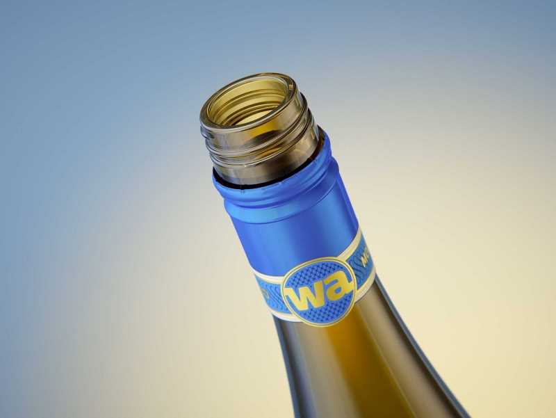 3D model of a wine bottle 750ml for Riesling wine with screw cap and a glass of wine