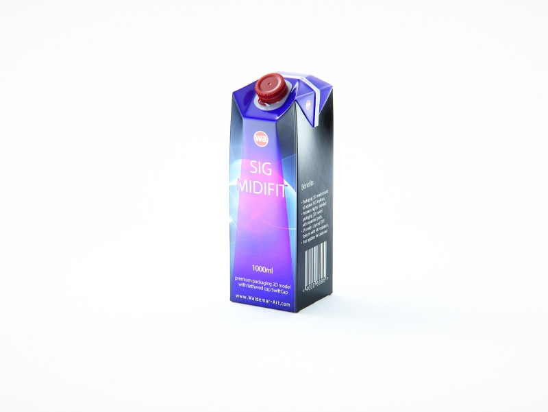 SIG MidiFit 1000ml with tethered cap SwiftCap premium carton packaging 3D model
