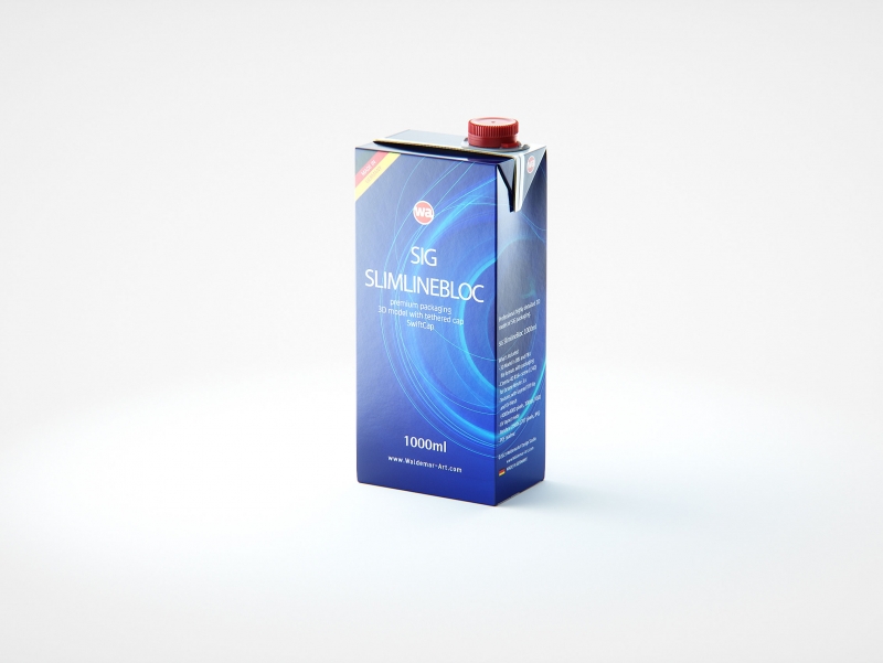 SIG SlimlineBloc 1000ml with tethered cap SwiftCap premium carton packaging 3D model