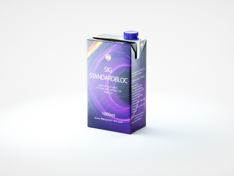 Premium packaging 3D model of SIG StandardBloc 1000ml with a tethered cap SwiftCap