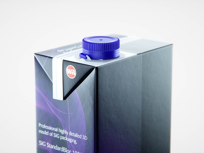 Premium packaging 3D model of SIG StandardBloc 1000ml with a tethered cap SwiftCap