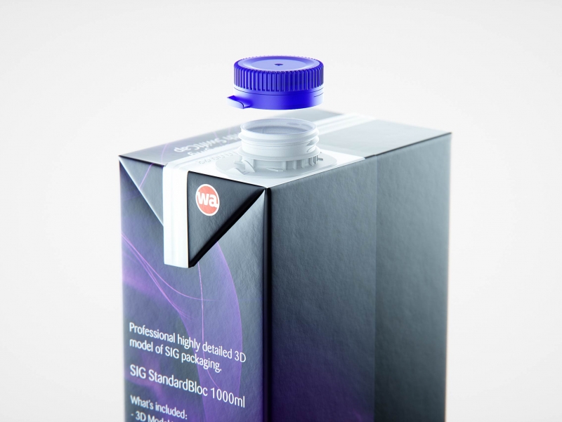 Premium packaging 3D model of SIG StandardBloc 1000ml with a tethered cap SwiftCap