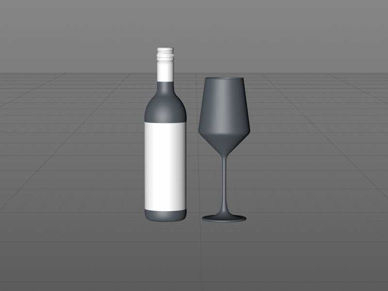 3D model of the Sauvignon Wine Standard Bottle 750ml with Screw Cap and glass of wine