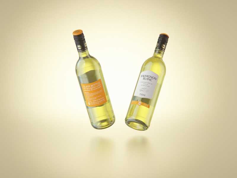 3D model of the Sauvignon Wine Standard Bottle 750ml with Screw Cap and glass of wine